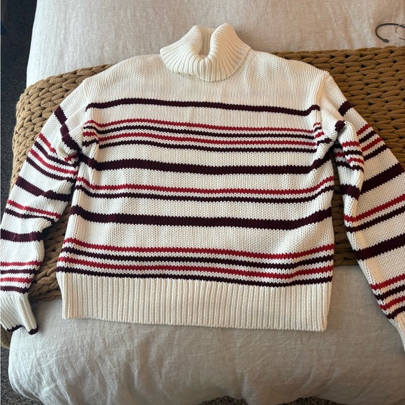 Madewell Sweaters - NWT Madewell Cream and Red Striped Turtleneck Sweater